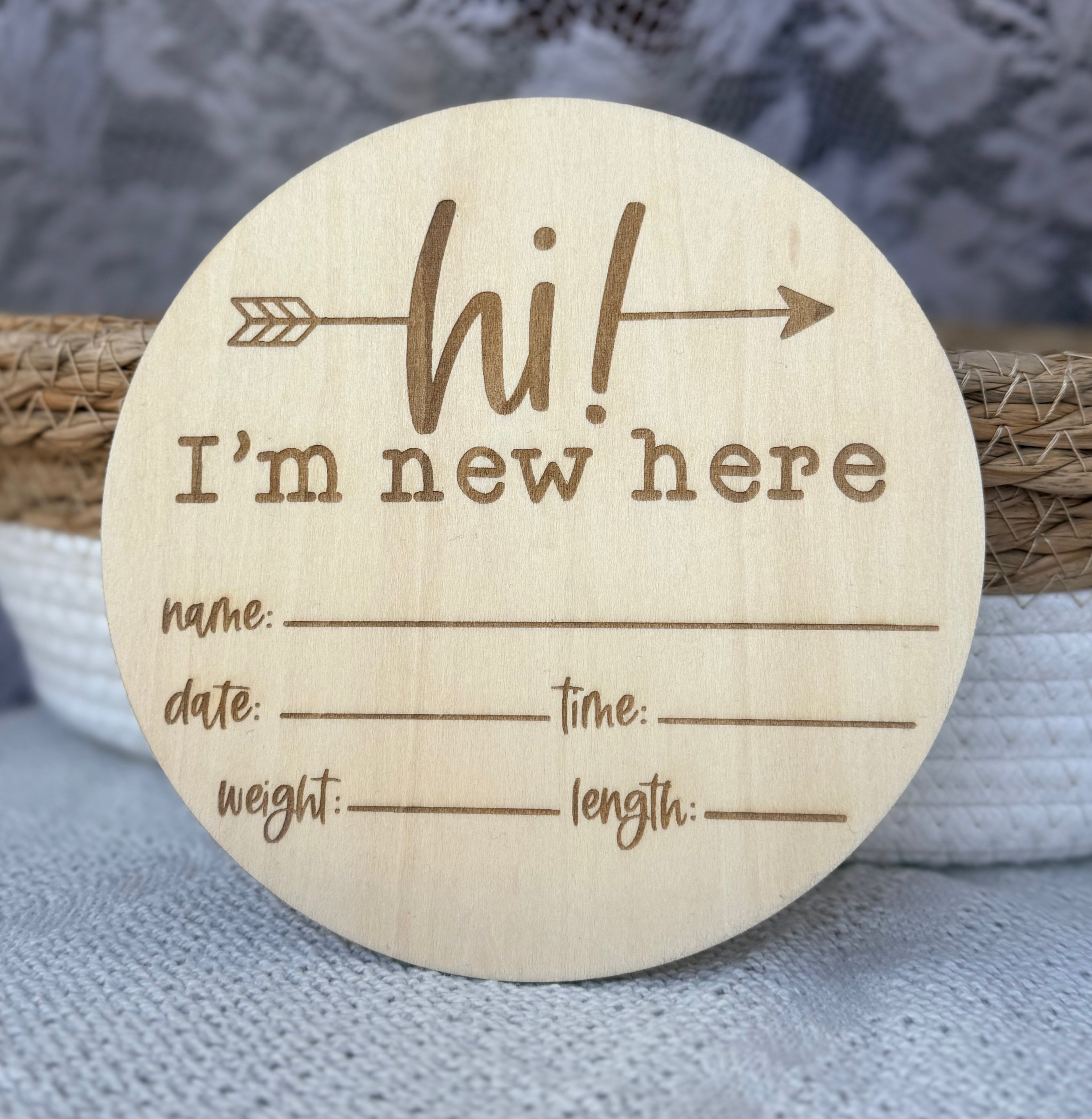 Engraved birth announcement discs